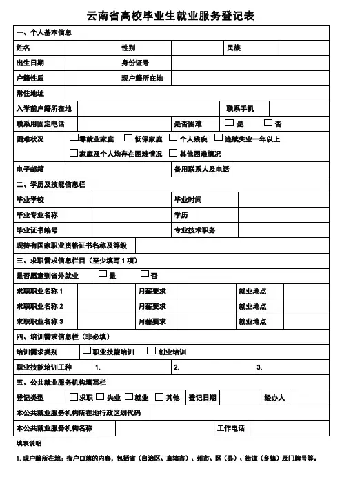 高校毕业生就业服务登记表