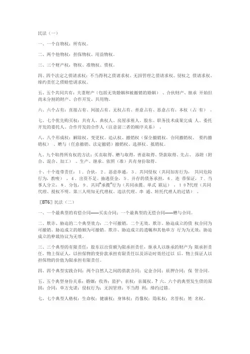 民法最经典最好记忆口诀