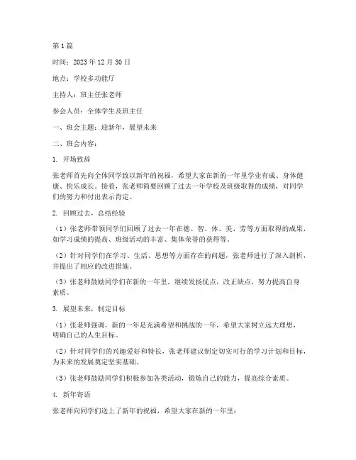 学校元旦前班会记录内容(3篇)
