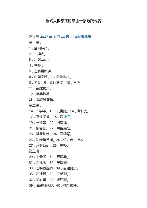陈式太极拳实用拳法一路分段式名
