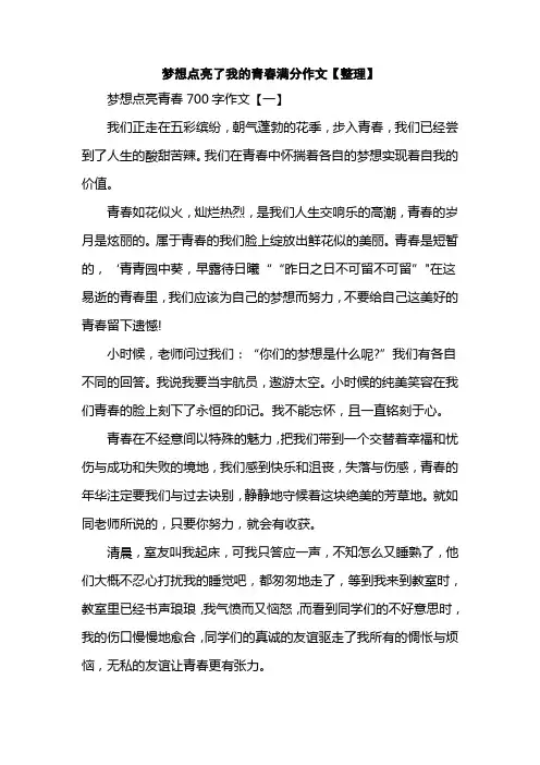 梦想点亮了我的青春满分作文