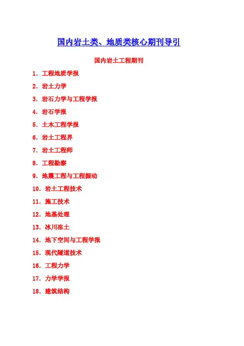 国内岩土类地质类EI及核心期刊