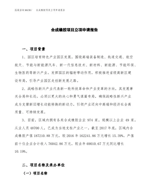 合成橡胶项目立项申请报告模板