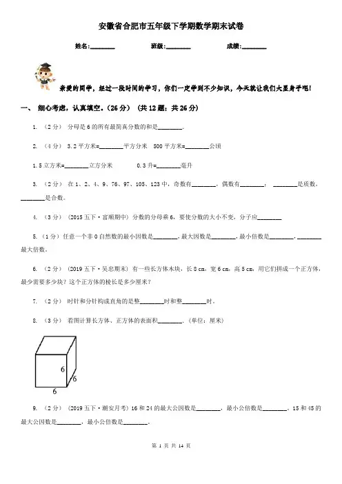 安徽省合肥市五年级下学期数学期末试卷