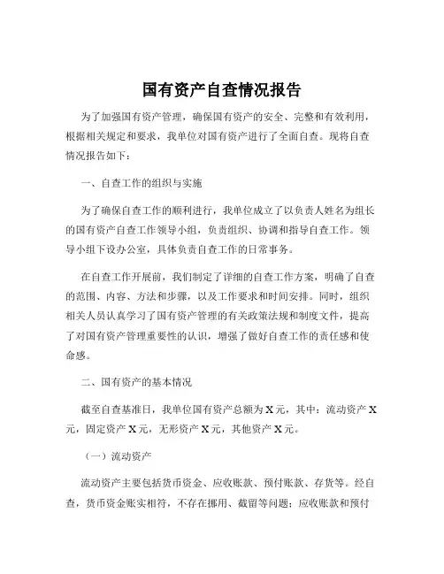国有资产自查情况报告