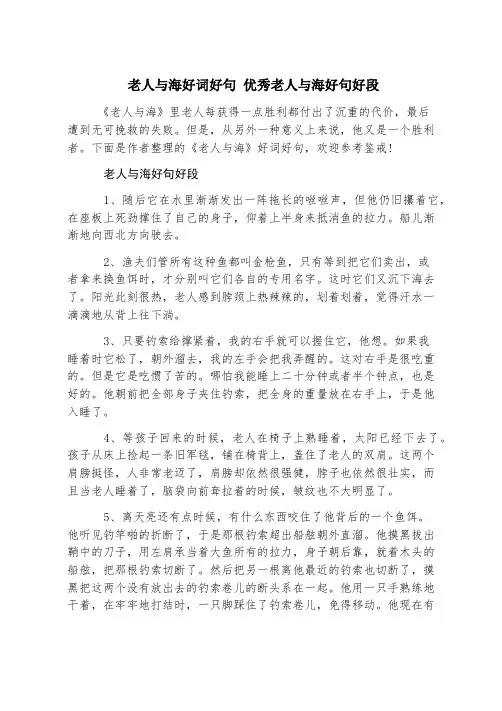 老人与海好词好句 优秀老人与海好句好段