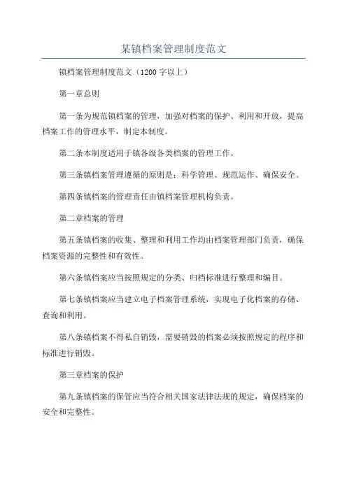 某镇档案管理制度范文