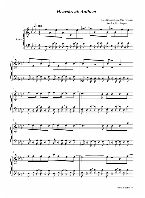 钢琴谱 Heartbreak Anthem 五线谱_共10张(全)
