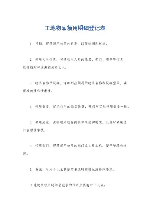 工地物品领用明细登记表