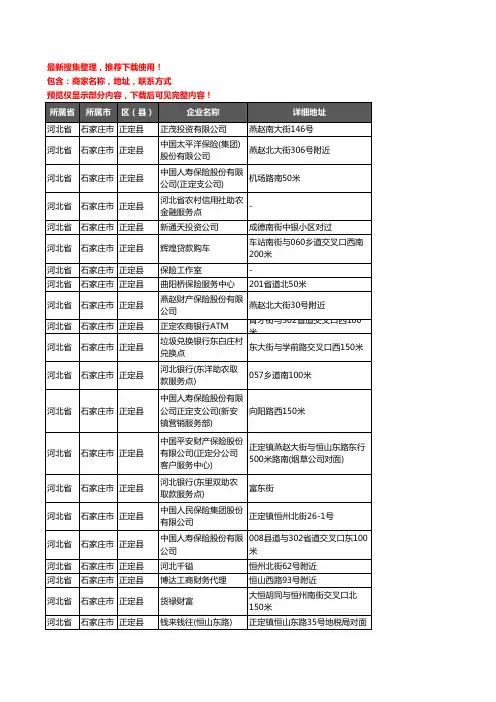 新版河北省石家庄市正定县保险企业公司商家户名录单联系方式地址大全153家