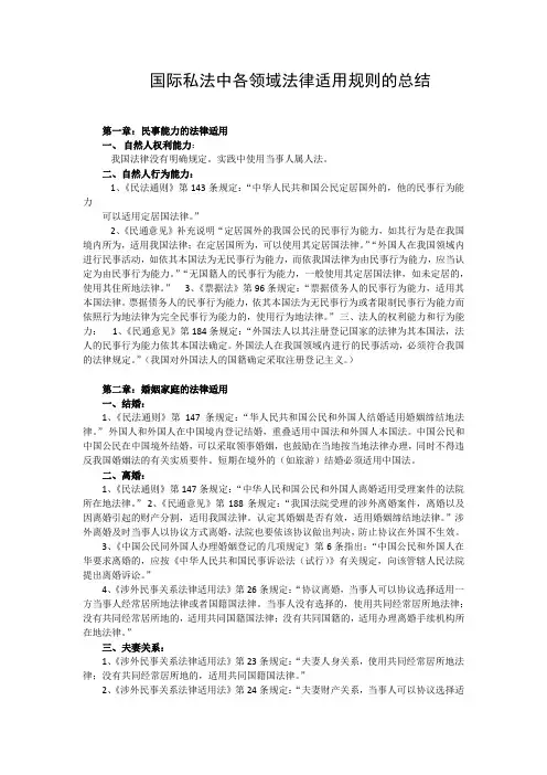 国际私法中各领域法律适用规则的总结