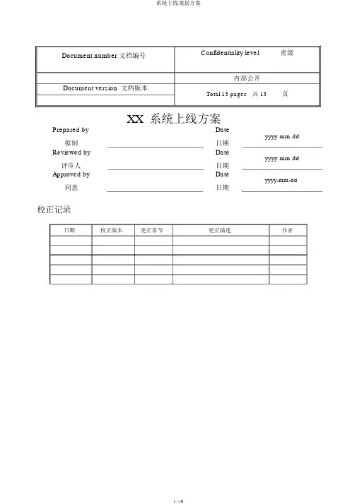 系统上线规划方案