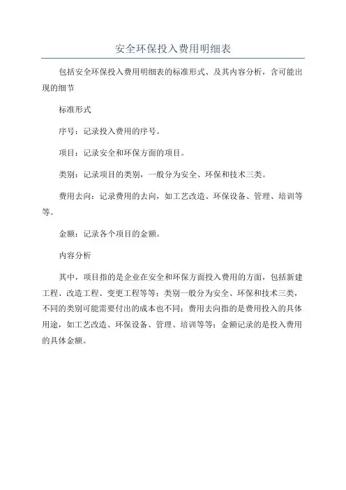 安全环保投入费用明细表