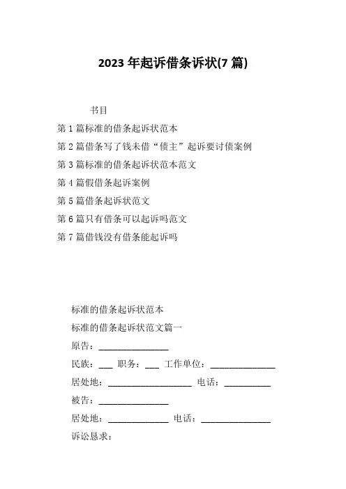 2023年起诉借条诉状(7篇)