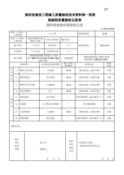 09锚杆检验批质量验收记录
