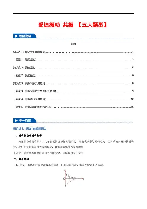受迫振动 共振【五大题型】(解析版)—2024-2025学年高二物理(人教版2019选择性必修第一册