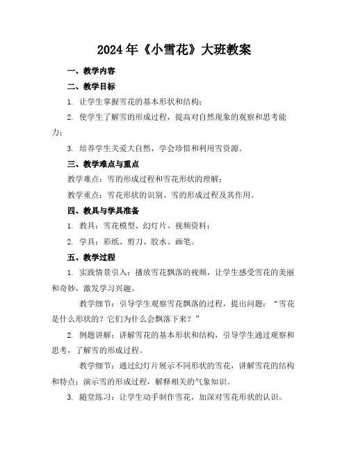 2024年《小雪花》大班教案