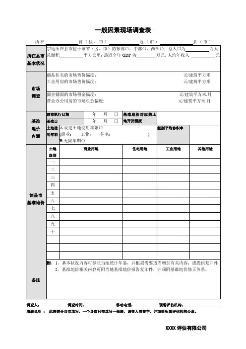土地估价现场调查表