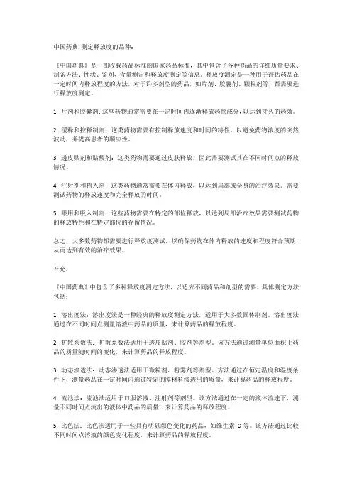 中国药典 测定释放度的品种