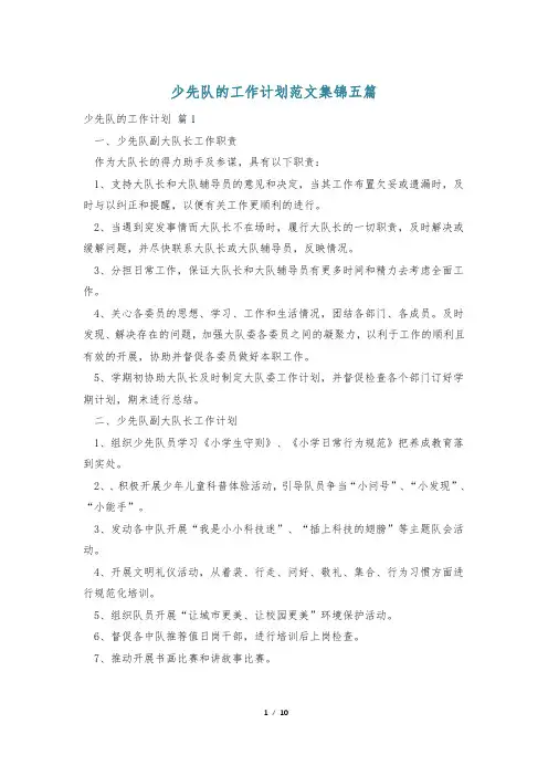 少先队的工作计划范文集锦五篇