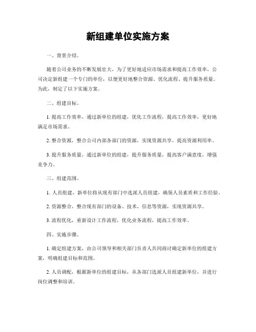 新组建单位实施方案