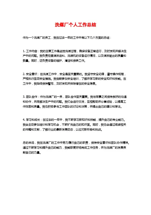 洗煤厂个人工作总结