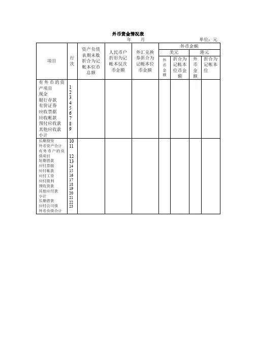 外币资金情况表、应收款日程表