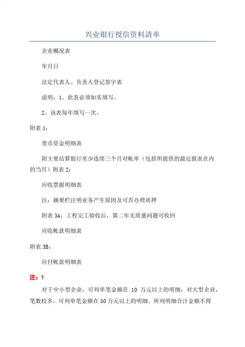 兴业银行授信资料清单