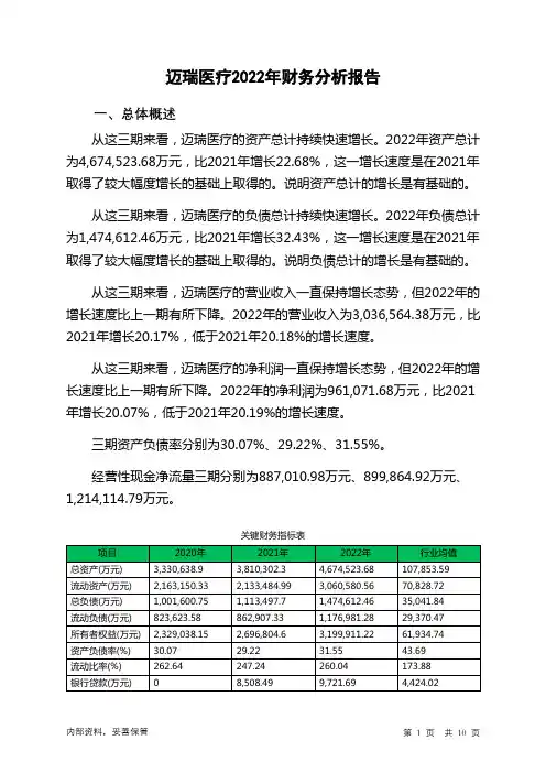 300760迈瑞医疗2022年财务分析报告-银行版