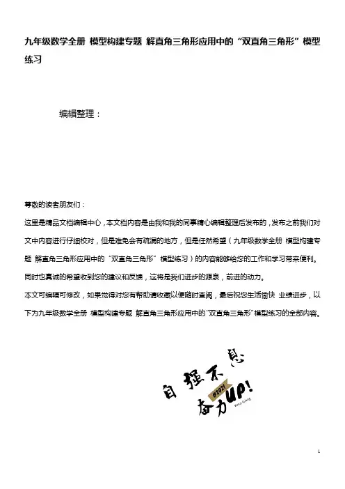 九年级数学全册模型构建专题解直角三角形应用中的“双直角三角形”模型练习(最新整理)