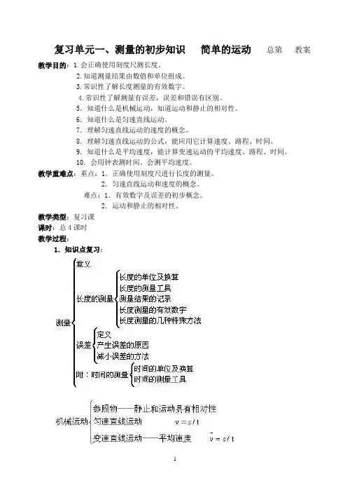 九年级物理总复习教案  测量、运动