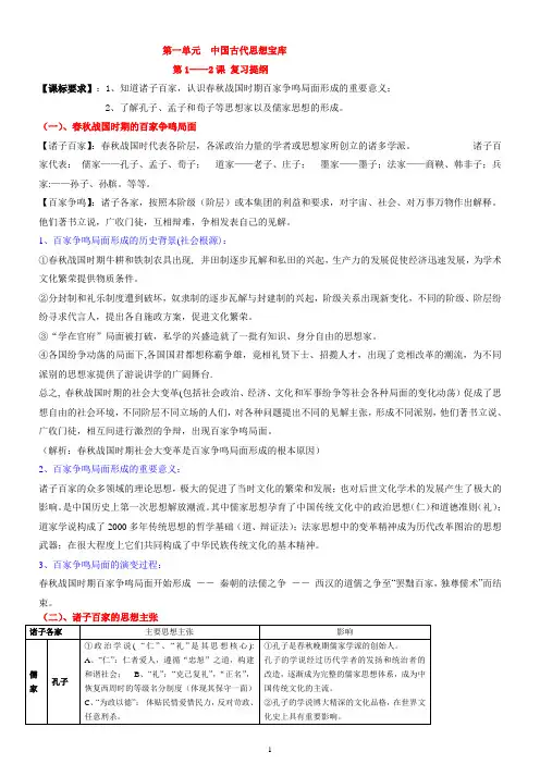 岳麓版历史必修三复习提纲全