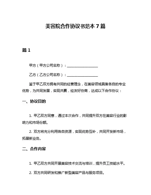 美容院合作协议书范本7篇