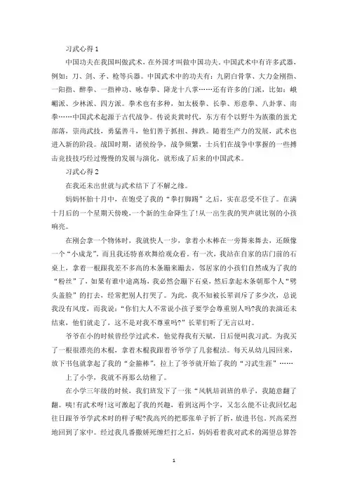 最新习武心得范文精选6篇2020
