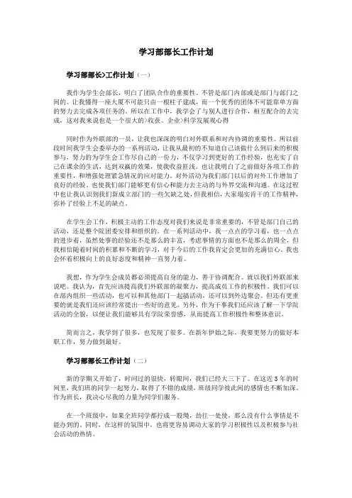 学习部部长工作计划