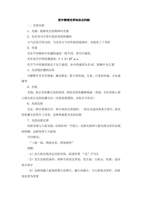 初中物理光学知识点归纳