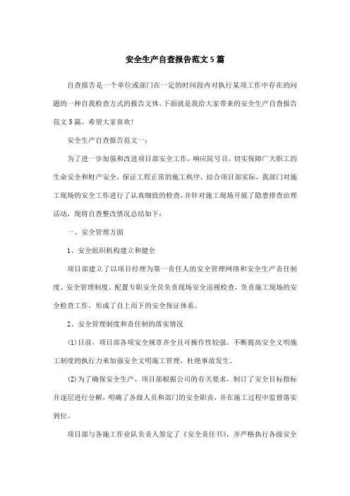 安全生产自查报告范文5篇