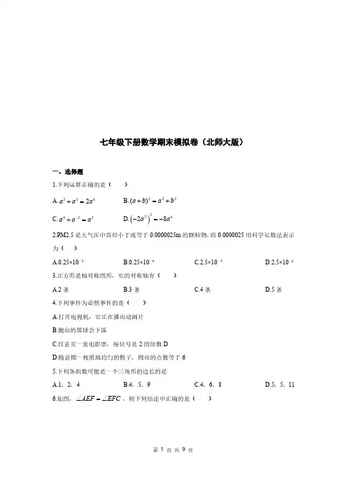 北师大版七年级下册数学期末模拟卷