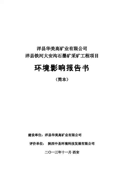 洋县铁河大安沟石墨矿采矿工程项目建设环境影响评估报告书