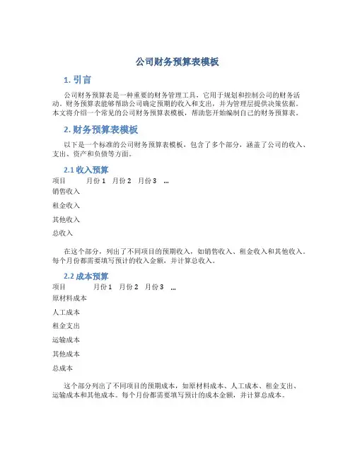 公司财务预算表模板