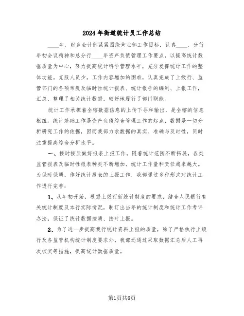 2024年街道统计员工作总结(3篇)