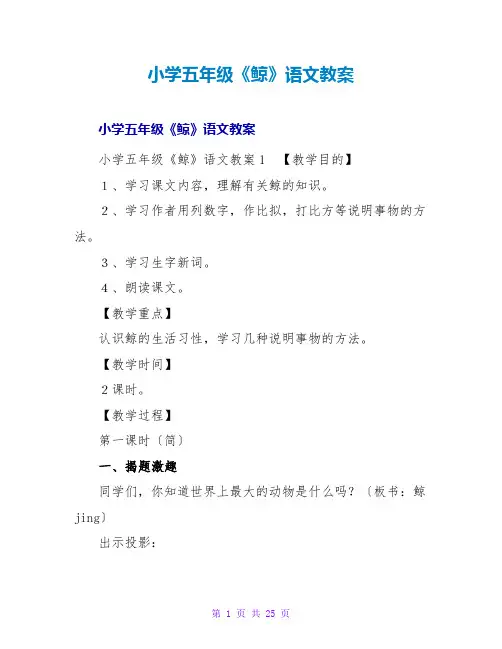 小学五年级《鲸》语文教案