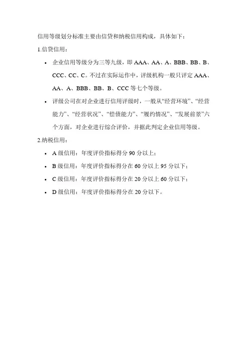 信用等级划分标准