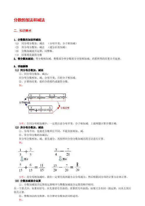 人教版五年级数学下册 《分数的加法和减法》-知识点整理