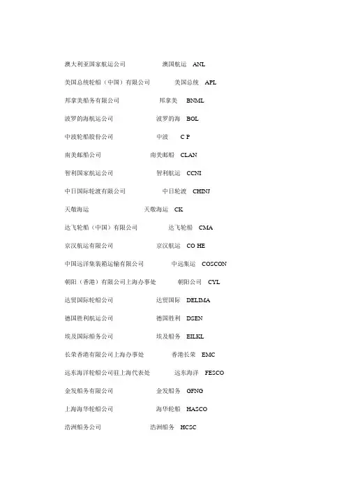 船公司全称简称
