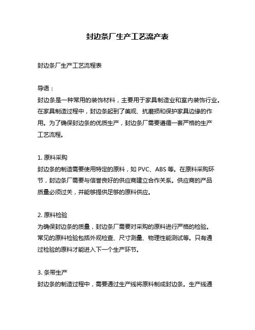 封边条厂生产工艺流产表
