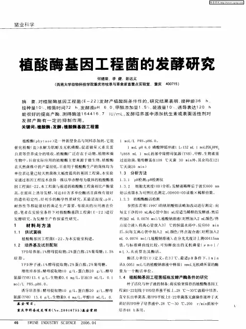 植酸酶基因工程菌的发酵研究