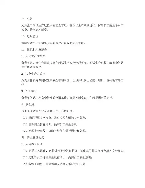 车间试生产安全管理制度