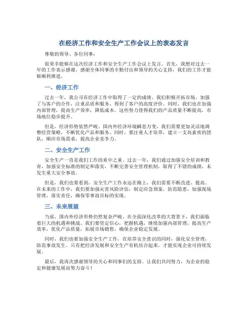 在经济工作和安全生产工作会议上的表态发言