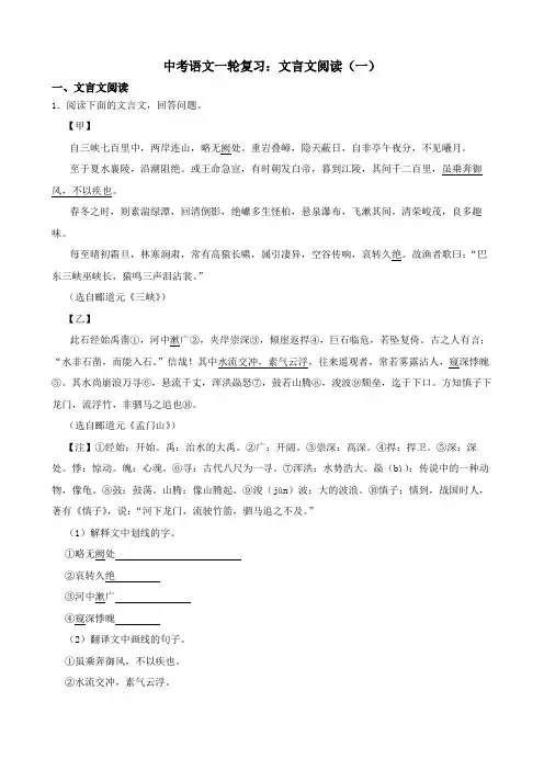 中考语文一轮复习：文言文阅读(一)